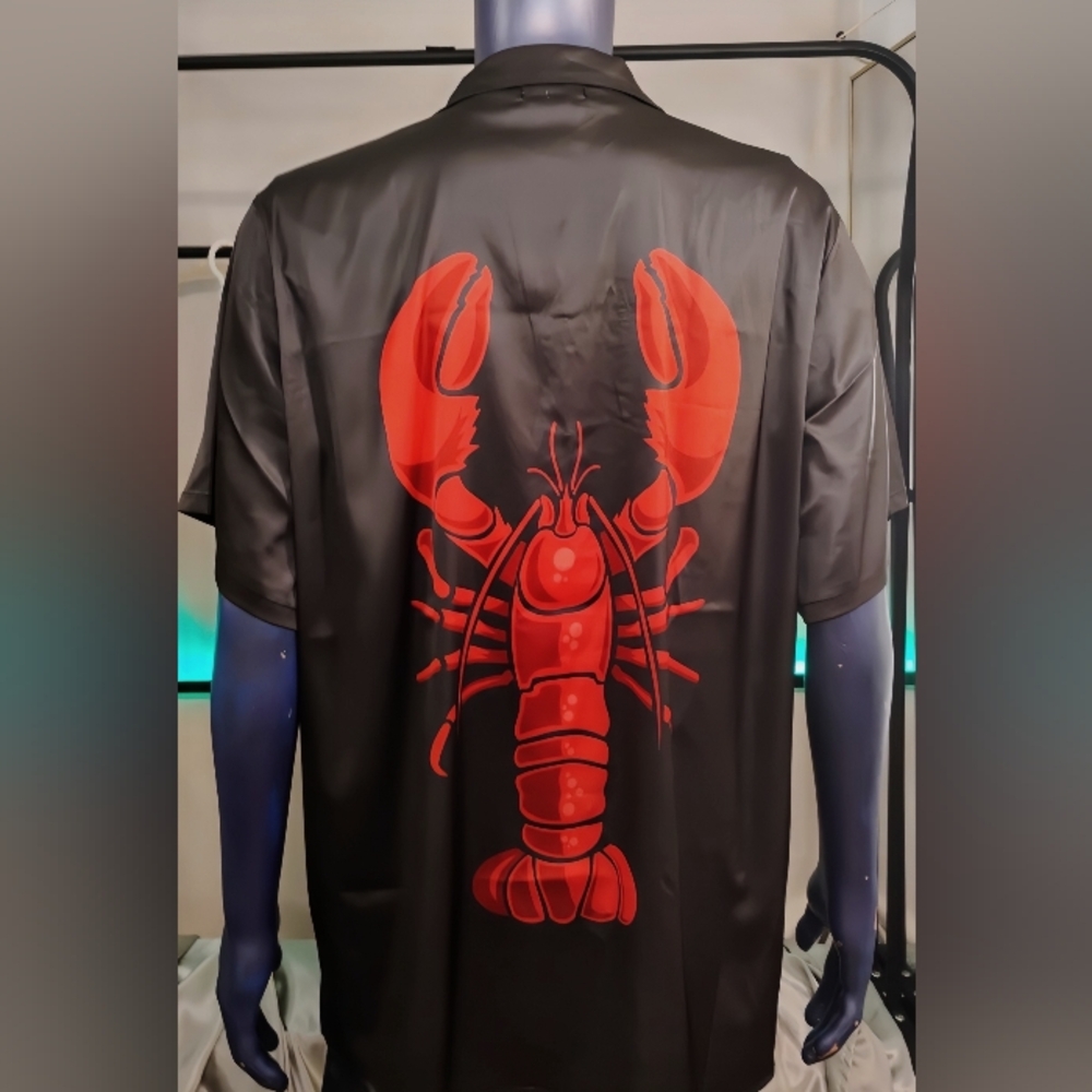 Kbayo Caribbean Satin Lobster Graphic Button-Up Shirt Men’s XXXL Grey NWT
